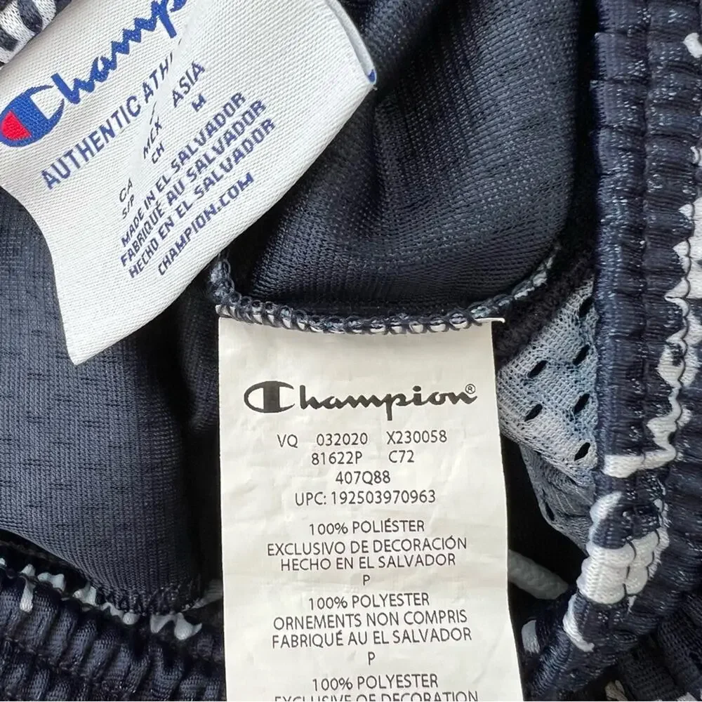 Champion Allover Logo Print Mesh Active Shorts Navy Blue White